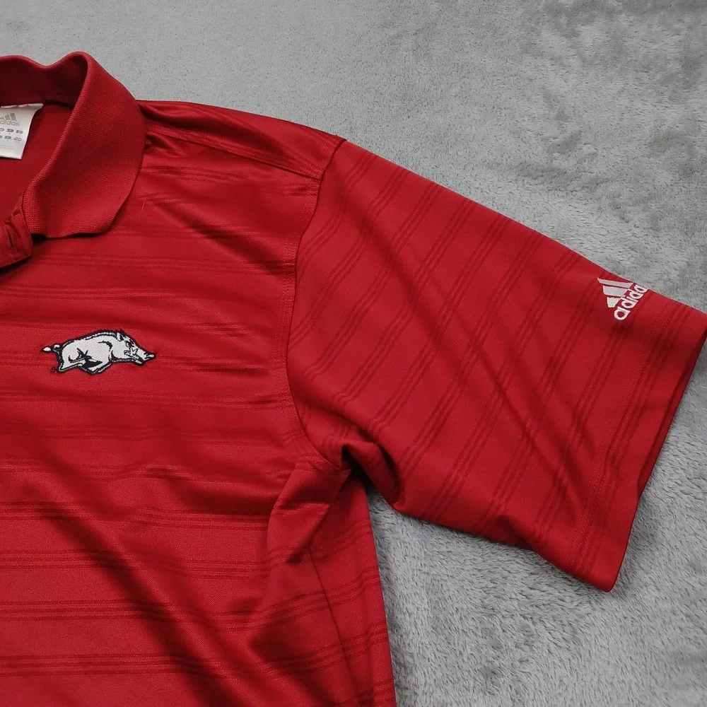 Arkansas Razorbacks Shirt Mens Medium Red Striped Polo Adidas